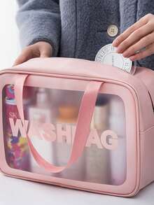 1 pieza/3 piezas Juego de bolsas cosméticas portátiles impermeables de gran capacidad de PVC, diseño de patrón bohemio de moda transparente, con cremallera resistente, material de PVC ligero y duradero, protección perfecta para cosméticos contra derrames y humedad - Rosa - Ver 9