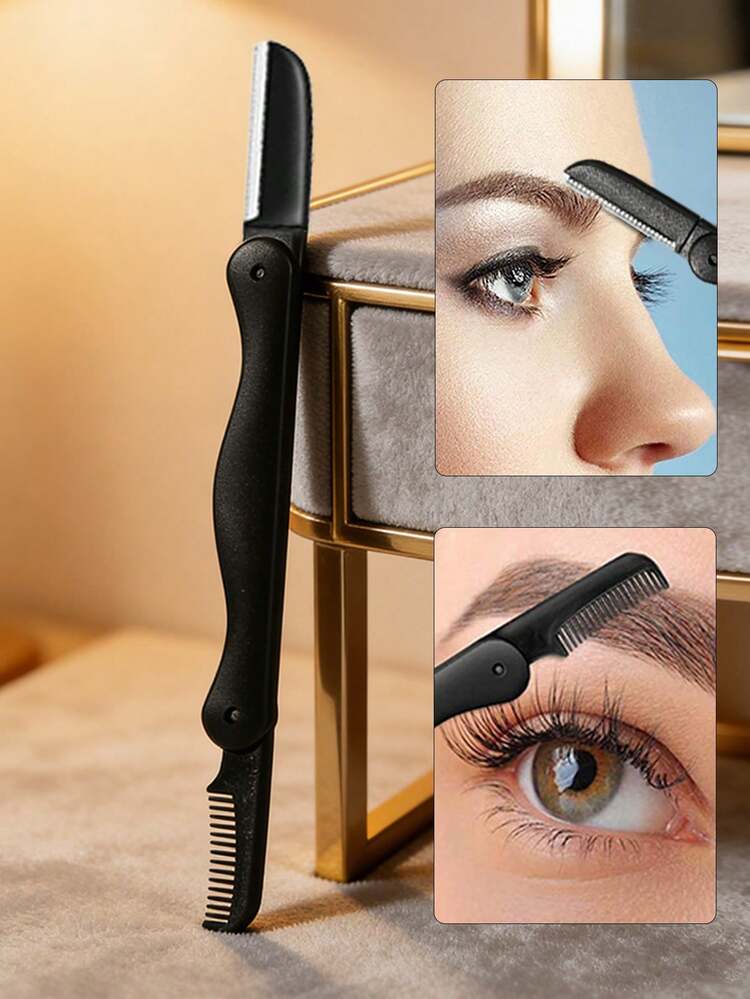 CIMACA 5pcs Eyebrow & Eyelash Grooming Kit: Eyelash Curler, Eyelash Separator, Eyebrow Razor, Double-Ended Eyebrow Razor, Eyebrow Brush. Ideal For Beginner Makeup Artists, Daily Makeup, Dates, Travel - Black - View 6