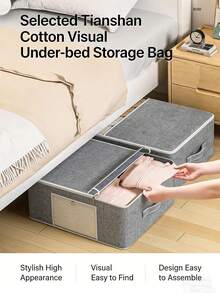1pc Thick Foldable Storage Bag, Large Capacity Underbed Storage Bag, Utilize Wardrobe Space, Seasonal Clothes Storage Bag, Transparent Window For Easy Viewing, Waterproof & Dustproof Reinforced Handle, Suitable For Home & Dorm Organization - Beige - View 1