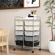 COSTWAY 10-Drawer Rolling Storage Cart With Universal Casters, Mobile Organizer With Handles & Removable Drawers, Utility Trolley For Kitchen, Living Room, Office, Colorful - Multicolor - View 2