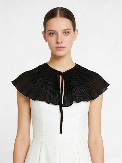  1 Pc Black Chiffon Lotus Leaf Shawl Fake Collar, Versatile Japanese And Korean Cape Shawl For Women, Summer Lace Decoration