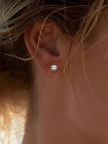 1pc 925 Sterling Silver Cubic Zirconia Inlaid Small Disc Cross Flower Round Stud Earrings - Single Earring - View 2