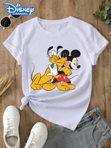 This Disney Women's T-Shirt Features A Mickey And Pluto Friendship Theme, Interactive Hugging Elements, And A Casual, Versatile Style. Ideal For Vacations And Disneyland Visits. Made From Soft, Comfortable, And Durable Fabric, This Spring/Summer Women's Crew Neck T-Shirt Is Perfect For Everyday Wear-Shopping, Parties, Travel, Or Gatherings. It Also Makes A Thoughtful Gift. - 白色 - 查看 1
