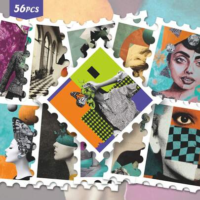 Bộ 56 miếng dán nghệ thuật cắt dán cổ điển mang lại cảm giác thư giãn | Hình dán vinyl mềm mại với thiết kế hình học và thời trang siêu thực | Dùng cho laptop, bình nước và làm quà tặng | Dành cho những người yêu nghệ thuật, tiên phong và đam mê sáng tạo