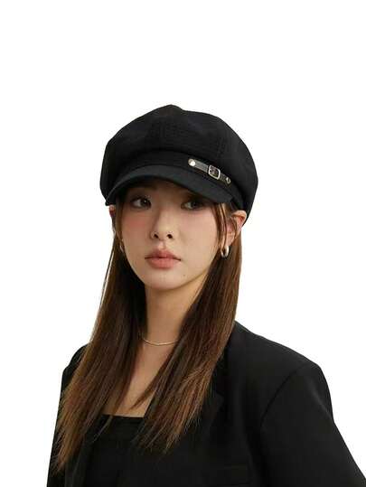 1pv Women's Beret Hat - 2026 New Vintage Black Wool Fez - Makes Your Face Look Smaller - Spring/Summer Blossom Hat - Artistic English Style - Suitable For Casual Shopping And Daily Wearing