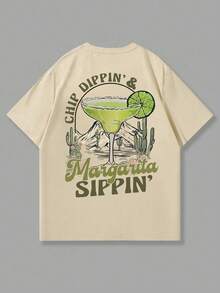 Men's Casual Cocktail Theme Print Minimalist Short Sleeve T-Shirt, Daily Leisure Round Neck - Apricot - View 6