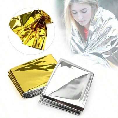 Chăn giữ nhiệt hai mặt bằng polyester, dùng để duy trì thân nhiệt, thích hợp cho thiên tai, cắm trại ngoài trời, leo núi và cứu hộ, được làm từ chất liệu nhôm.