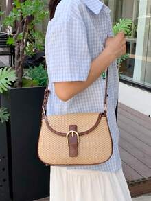 New Summer Niche Straw Saddle Bag, Handheld/Shoulder/Crossbody Versatile Woven Bag - Khaki - View 5