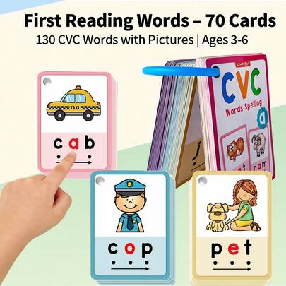 70 PCS English CVC Words Flash Cards For Kids - 130 Words Children's Early English Education Phonics Cards, Kids Puzzle Toy Card, Phonics Pronunciation Practice Cards, Primary School Textbooks Teaching Aids