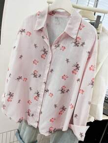 YUXIN Elegant Ditsy Floral Print Top, Lightweight Breathable Blouse For Spring Summer Autumn Pink - Pink - View 4