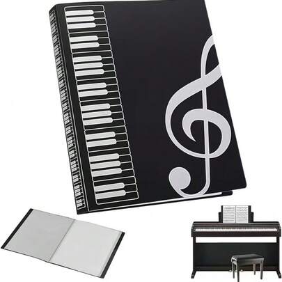 Black Foldable A4 Piano Sheet Music Folder, 6-Page Design, Multifunctional And Flexible. Guitar Music Folder, A4 Document Music Score Folder, Pentagram Folder, Piano Score Folder, Insert Page Folder, With Transparent Inner Pages For Storage, Suitable For Piano Decor, Concerts, Music Gifts And Other Piano-Related Accessories, Ideal For Music Practice, Music Performance, Learning Supplies, Music Gifts, Party Gifts, Guitar Gifts, Birthday Gifts, Protecting Your Scores And Documents!