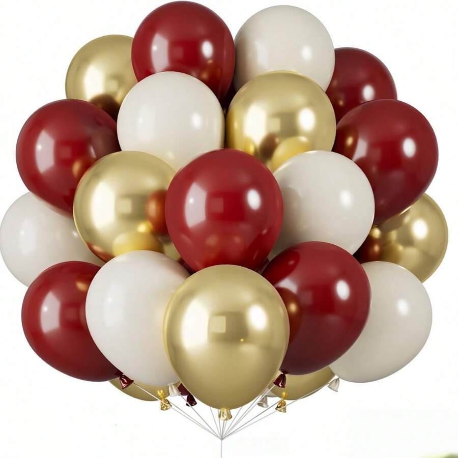 Bộ 54/24 quả bóng bay cao su 10 inch màu vàng kim loại, đỏ lựu, trắng ngà, thích hợp trang trí lễ đính hôn, kỷ niệm, đám cưới, nhà cửa, tiệc tùng, sinh nhật, tiệc độc thân, quán bar và ngoài trời, dành cho cả nam và nữ. - Nhiều màu - Xem 1