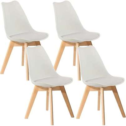 Sillas de Comedor Modernas con Asiento Acolchado de Diseño Minimalista Tulip - Sillas Ergonomicas Acojinadas con Estructura de Madera Ideales para Interior Set de 4 Piezas Tipo Eames