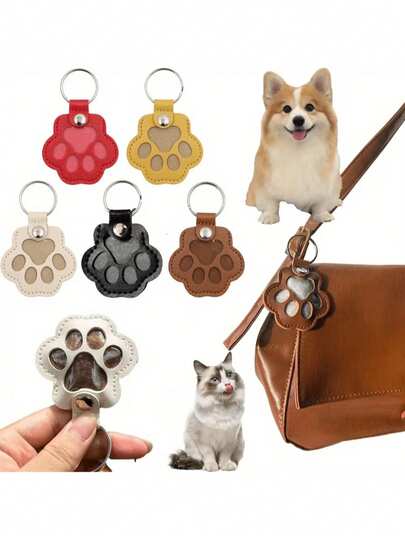 6 piezas Nuevo llavero conmemorativo de mascota de cuero, almacenamiento de pelo de perro y gato, colgante con huella de pata