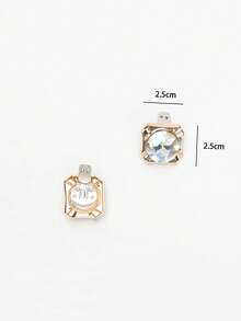 2pcs Minimalist Luxury Square Metal Rhinestone Detachable Shoe Buckles - Gold - View 1