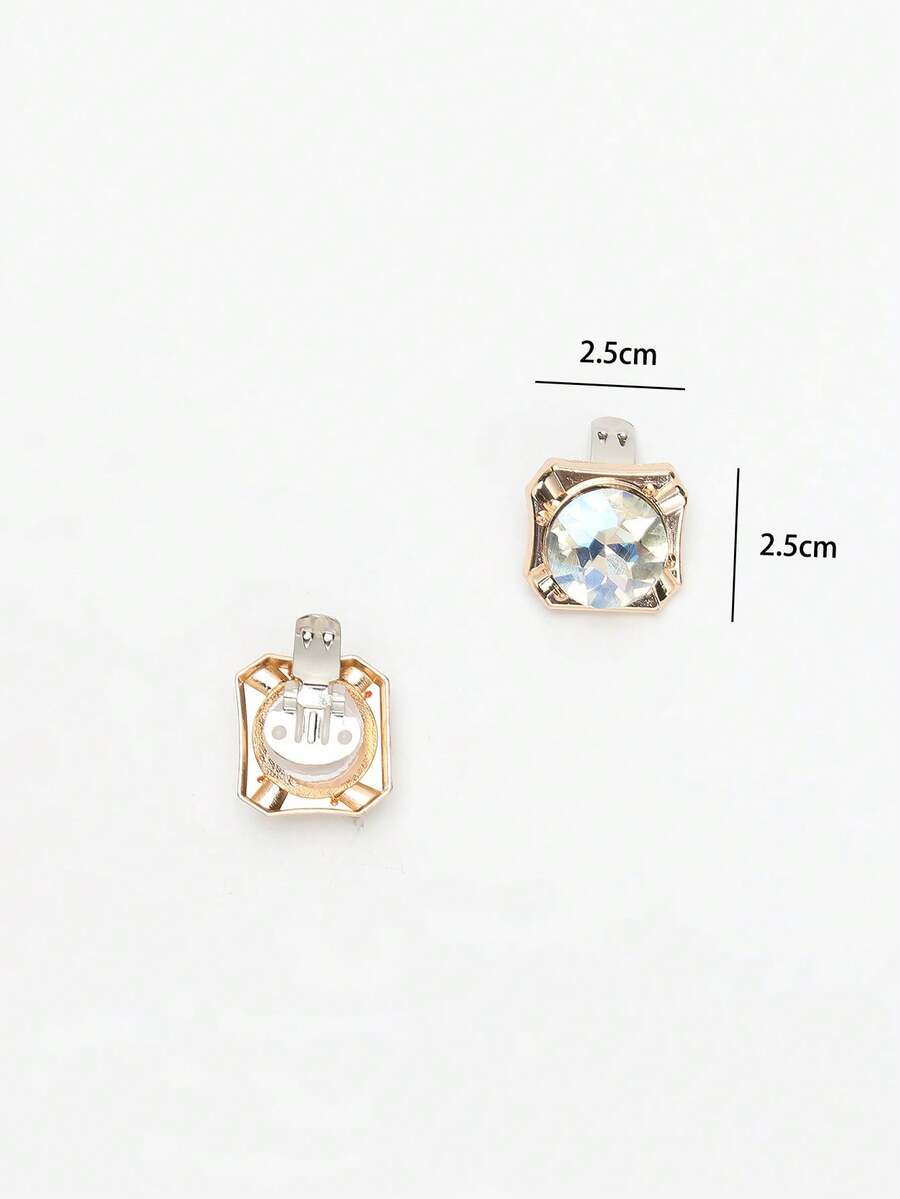 2pcs Minimalist Luxury Square Metal Rhinestone Detachable Shoe Buckles - Gold - View 1
