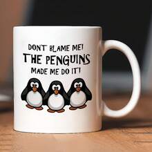 11盎司可重复使用白色陶瓷咖啡杯，印有企鹅图案，双面印花，可机洗，无需用电，适合作为礼物送给任何人。 - 白色 - 查看 4