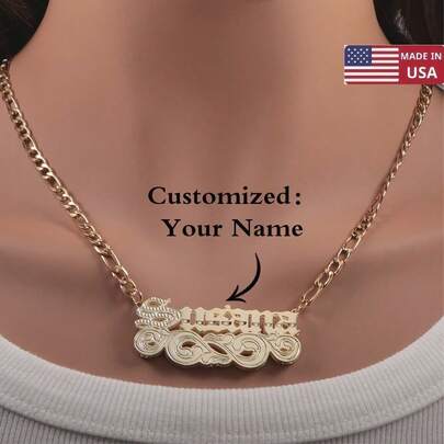 Custom Double Layer Corrosion NK Chain Personalized Name Double Layer Flower Necklace Mother'S Day Gift Valentine'S Day Gift Birthday Anniversary Gift For Friend Classmate Graduation Christmas Family High-End Gift "Note Only Can Be Made English Language Other Languages As Shipped