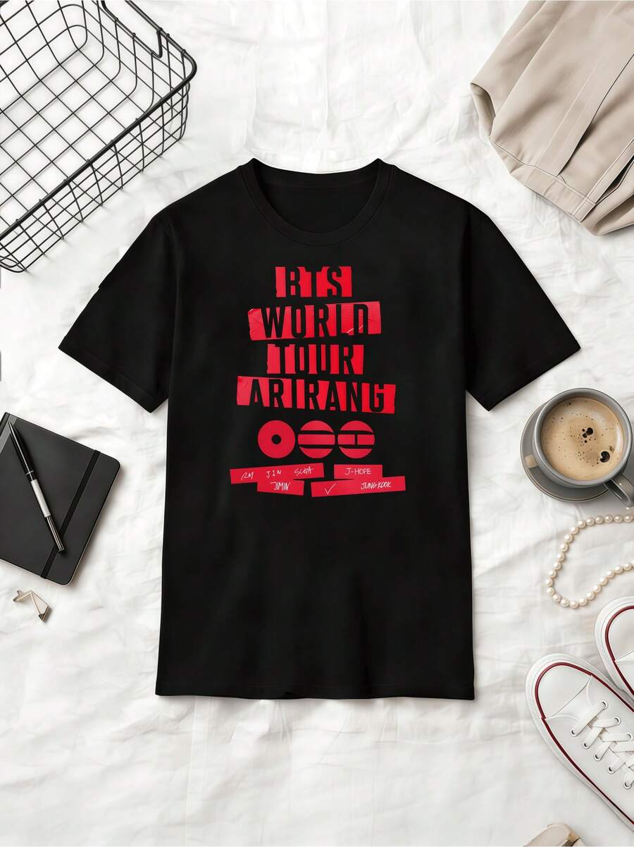 T-Shirt, Jin, J Hope, RM, Jimin, V, T-Shirt 2026 World Tour Bangtan Arirang Concert Merch T-Shirt World Tour Arirang - màu đen - Xem 1