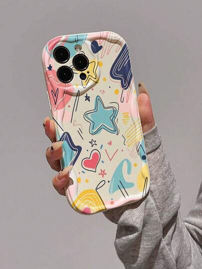 彩绘涂鸦米色图案防摔卡通手机壳，兼容 14、14 Pro、14 Pro Max、13、13 Pro、13 Pro Max、11、11 Pro Max、12、12 Pro、12 Pro Max、XR、XS、15、15 Pro、15 Pro Max、16、16 Pro、16 Pro Max、17、17 Pro、17 Air、17 Pro Max、Galaxy S24、A04、A12、A13、A14、A23、A24、A32、A33、A51、A52、A53、A54、A72、S20 FE、9、9A