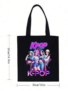 K-POP帆布手提袋，印有“K-POP”字样和酷炫女偶像图案，大容量单肩手提包，手绘插画单肩包，粉丝周边礼品，通勤购物袋，可折叠大容量休闲杂货袋，时尚场合包，赛博朋克风格单肩包，适合旅行、演唱会、粉丝活动、派对、日常使用，是生日礼物、偶像周边、节日礼物、演唱会礼物的理想之选。 - 彩色 - 查看 11