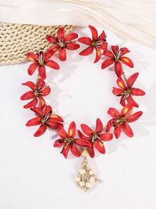 1pc Bohemian Tropical Imitation Flower Adjustable Headband, Women Hair Accessories - Multicolor - View 2