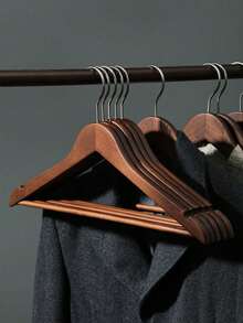 1/5pcs Natural Wooden Clothes Hangers With Non-Slip Bar, Perfect For Retail Stores, Hotels, Boutiques, Closet Organization, Heavy Duty Durable Wood Coat Rack Hangers With Smooth Finish - View 3