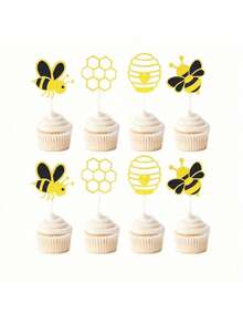 24 chiếc phụ kiện trang trí bánh cupcake hình ong mật lấp lánh - Thiết kế tổ ong lấp lánh cho tiệc tiết lộ giới tính - Trang trí bánh sinh nhật lễ hội & đồ dùng cao cấp, ngày tựu trường, ngày Valentine - Xem 6