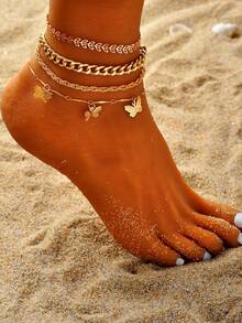 4pcs Butterfly Charm Anklet Copper Jewelry - Yellow Gold - View 2