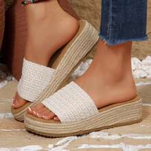 Womens Wedges Heels Sandals For Women Platform Slides Slippers Comfortable Espadrilles Summer Shoes Casual Open Toe Platform Sandals Outdoor Beach Walking Travel - Màu be - Xem 3