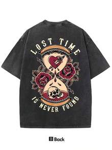 Vintage Black Graphic Tee With Colorful Heart Patch And Elaborate Skull Design Stylish Edgy Casual Wear For Streetwear Enthusiasts - 黑色 - 查看 2