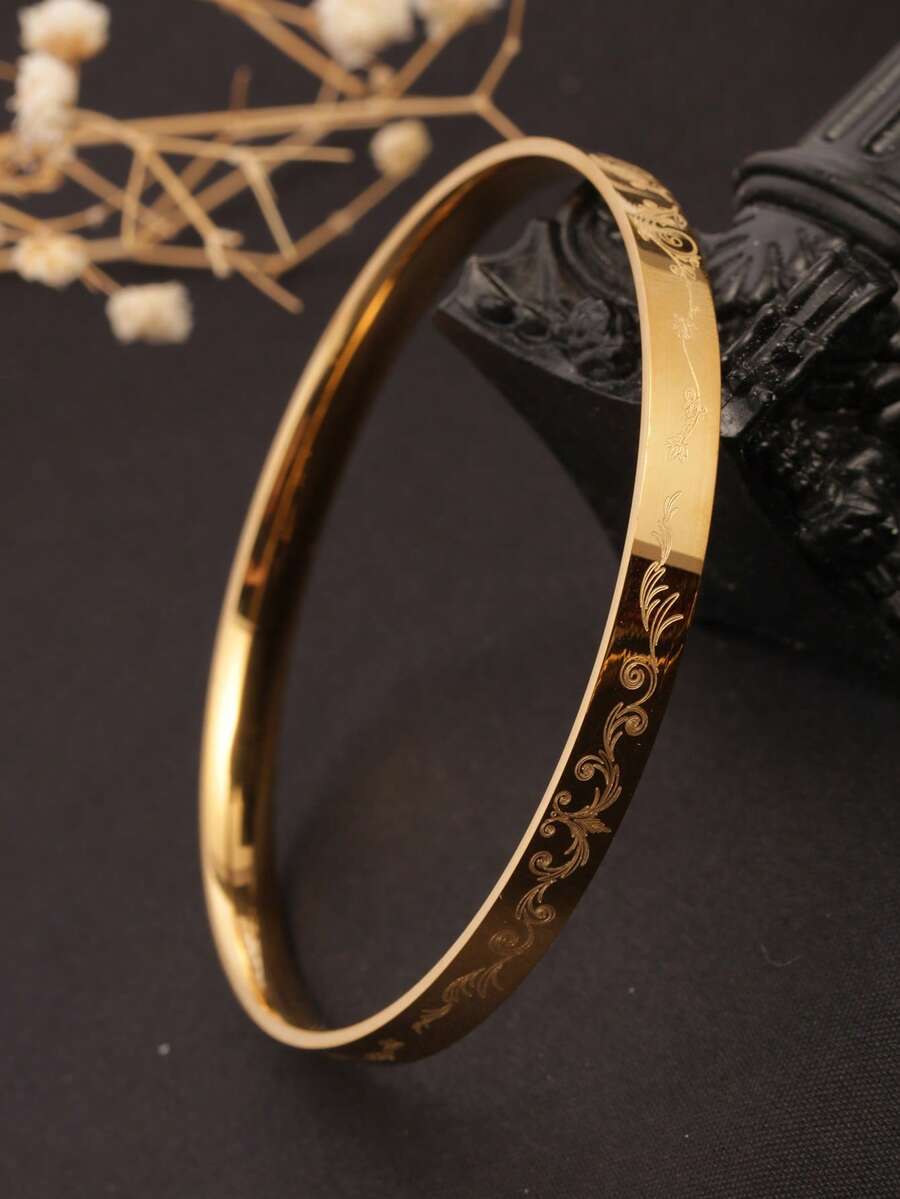 1pc Stainless Steel Bangle, Material, Harmless To Body, Eternal Classic Element, High-Quality Minimalist Style, Suitable For Daily Wear - Gold-c - View 1