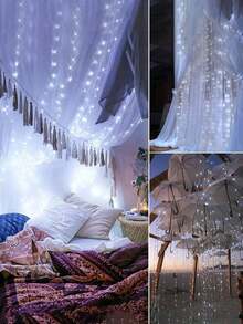 1pc 200 LED 3x2m USB Curtain Lights With Remote Control, Warm White, 8 Modes High Brightness Hanging Decorative Lights, Suitable For Ramadan, Easter, Wedding And Party Decoration - 白光 - 查看 5