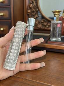1 Perfume Spray Bottle, Diamond-Encrusted Perfume Spray Bottle, 10ml Perfume Bottle, Fully Diamond-Covered, Portable Perfume Atomizer, Storage Bottle, Bottom-Fill Design, Built-In Pump Head, Refillable Spray Bottle, Portable Cosmetic Bottle, Suitable For Home Goods, Travel Essentials, Birthday Gifts, New Year Presents, And Women's Fashion Accessories! - Silver - View 4