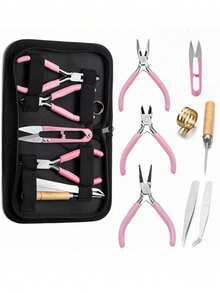 1 Set Adult Jewelry Making Kit, Includes Pliers And Metal Decor Accessories - Complete Materials For Handmade Bracelets, Necklaces, Earrings, Pendants - DIY Jewelry Craft Starter Kit, Suitable For Arts & Crafts Enthusiasts - Pink Pliers + Round Parts Set Box - View 2