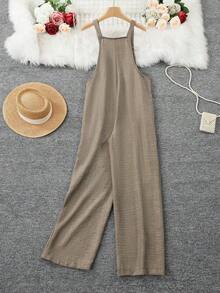 Euro/American Style Women Spaghetti Strap Button Pocket Jumpsuit - 卡其色 - 查看 5