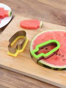 2pcs Stainless Steel Watermelon Slicer And Ice Pop Mold - Simple Manual Fruit Slicer With Green Handles - Multicolor - View 4