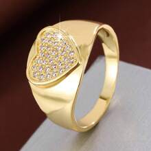 1pc Elegant Heart-Shaped Design Cubic Zirconia Inlaid Women's Ring, Holiday Gift - Multicolor - View 9