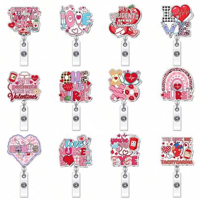 1pc Glitter Heart Retractable Badge Reel, Rotating Nurse/Doctor ID Badge Holder Clip