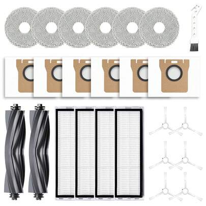 24Pcs Replacement Parts For Dreame L10s Ultra/L10 Ultra Vacuum Cleaner Accessories Kit, 2 Main Brush, 4 HEPA Filters, 6 Mop Pads, 6 Dust Bags, 6 Side Brushes