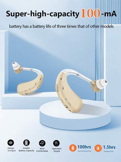 2个隐形降噪放大器，适用于轻度听力损失的成人和老年人 - 可充电移动助听器，配有舒适的硅胶耳罩