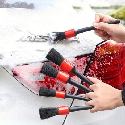 5PC Car Detailing Brush Set With Soft PP Bristles, Multi-Use For Car Interior, Air Vents, Engine & Keyboard Cleaning, Professional Auto Cleaning Kit, Ideal Gift For Him & Car Lovers