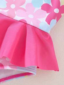 Conjunto de 2 peças para bebê menina, estilo casual, doce e fofo, para férias na praia, composto por body de tricô colorido com gola redonda e estampa floral, ideal para o verão. - Rosa Quente - Ver 5