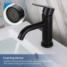 1个不锈钢单孔单把手浴室水槽龙头，冷热水混合龙头，黑色单把手浴室水槽龙头，洗衣房水槽龙头，冷热水混合浴室水槽龙头 - 彩色 - 查看 5