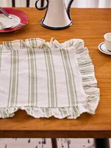 1/2/4/6pcs Square Placemat With Ruffle Edge, Fresh Minimalist Style, Kitchen Decor, Dining Table Mat, Waterproof Non-Slip Pad For Holiday Party, Birthday, Wedding, Office Desk, Coffee Table, Home Decor, All Seasons - Olive Green - View 4