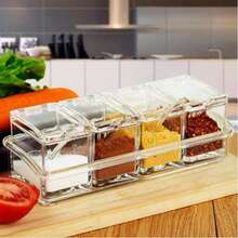 Acrylic Spice Box For Salt And Pepper | Plastic Masala Box With 4 Spoons, Clear Kitchen Containers, Kitchen Utensils (Transparent) - Clear - View 1