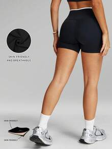 MFVIM 女士高腰运动短裤，裹腰设计防止下垂，修身塑形，收腰提臀，透气柔软弹力面料，休闲运动紧身裤，适合跑步、瑜伽、健身，也适合日常通勤、户外活动、慢跑、骑行、瑜伽、普拉提、健身房锻炼。 - 黑色 - 查看 5