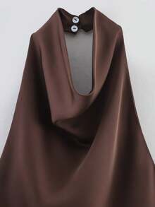 Vintage Satin Backless Camisole, Women's Sexy Fitted Sleeveless Top For Summer - Coffee Brown - View 6