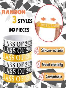 10/20pcs 2026 Graduation Wristbands, Commemorative Graduation Wristbands, Congratulations To The 2026 Graduates, Celebration Silicone Wristbands For 2026 Graduation Season, Teacher Theme Wristbands, Graduation Silicone Wristbands, Graduation Celebration Wristbands, Party, Graduation Party Gifts (Black, White,Yellow) - Black, White and Yellow - View 7