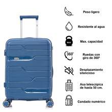Mala de cabine 55x38x22cm (44L) em polipropileno | Tamanho médio expansível: 65cm - 23kg (79L) | Tamanho grande expansível: 75cm - 25kg (117L) | Rodas giratórias e trava embutida | Robusta | Durável | Com alça telescópica | Ideal para viagens de negócios e férias | Unissex - Amarelo/Branco/Bordô/Azul-marinho/Preto/Ouro rosa/Turquesa - Azul marinho - Ver 2